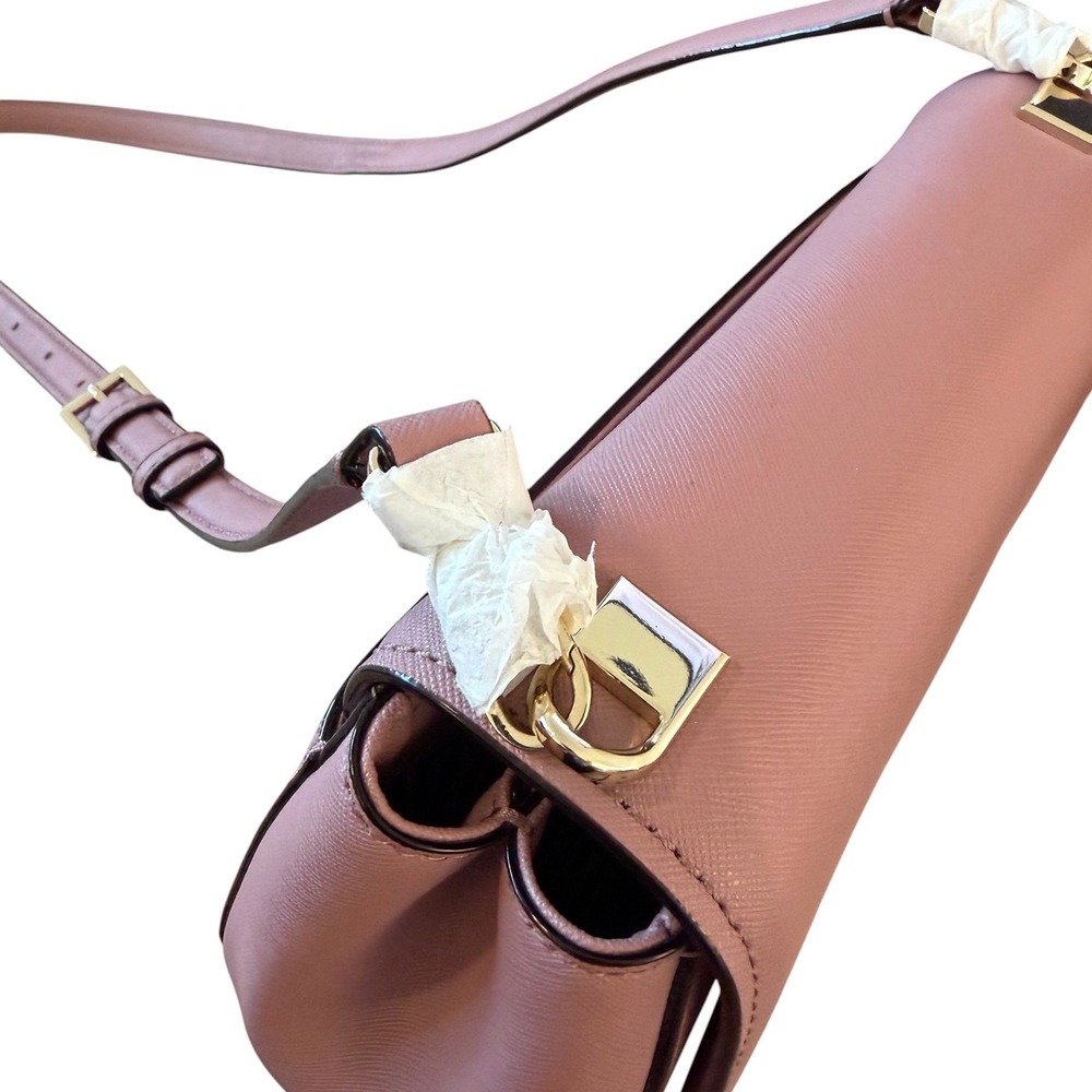 Kate Spade Laurel Way Carsen Leather Crossbody Saddle Bag Dusty Pink Mauve Gold - Picture 2 of 11